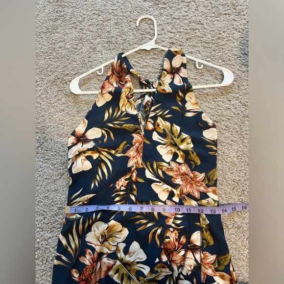 JJ's House Ruffles Floral Halter Trumpet Satin Asymmetrical Midi Dress - Picture 7 of 11